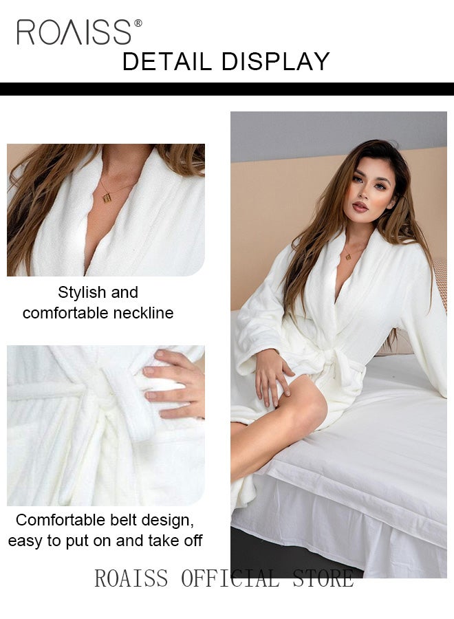 2-Piece Coral Velvet Bathrobe for Men and Women Long Increase Absorbent Pajamas Robe Pure White Soft Plus Size Bathrobes with Pockets for Household Hotel