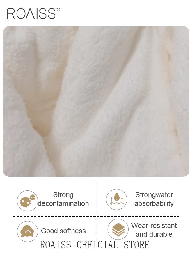 2-Piece Coral Velvet Bathrobe for Men and Women Long Increase Absorbent Pajamas Robe Pure White Soft Plus Size Bathrobes with Pockets for Household Hotel