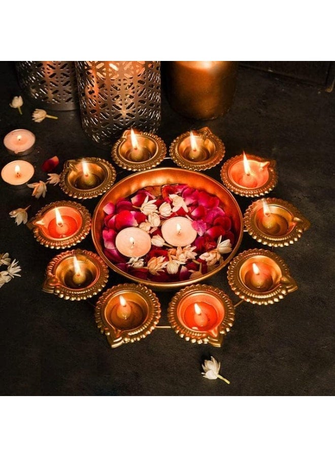 Next In Crafts Diya Shape Flower Decorative Urli Bowl For Home Handcrafted Bowl For Floating Flowers And Tea Light Candles Home, Office And Table Decor | Diwali Decoration Items, Metal, Gold