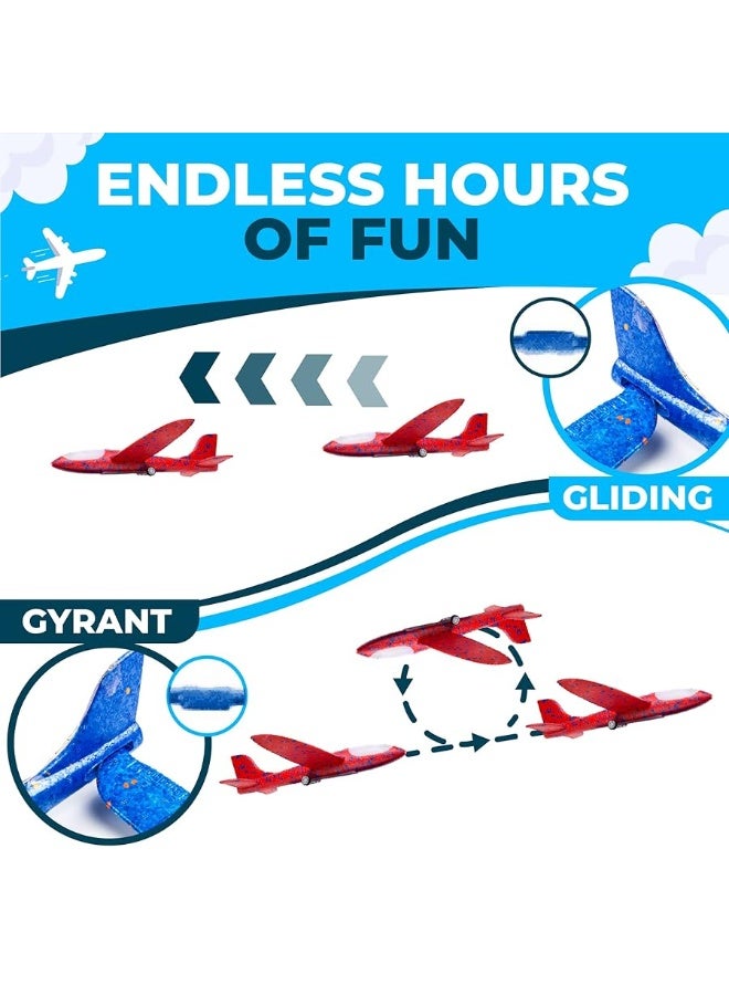 Toysery High-Flyer Toy Airplane Launcher for Kids 8 12. Foam Airplane Launcher Toy, 4 Pack with LED Lights and Powerful Long-Range Launching- Christmas Air Plane Toys for Boys and Girls