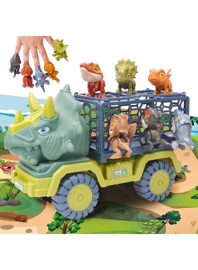 COSOOS Dinosaur Toys for Kids 3-5, Triceratops Dinosaur Truck Carrier Transport Car with 6 Little Dinosaur Toys, Dino Play Mat, Jurassic Dinosaurs Playset for Toddlers Boys Girls