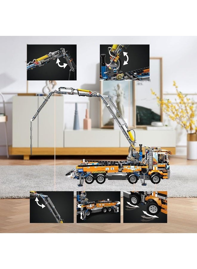 Mould King 19014 Technology Pneumatic Concrete Pump Truck, Heavy Duty Tow Truck Building Block Model, Crane Toy for Children, 2098 Pieces