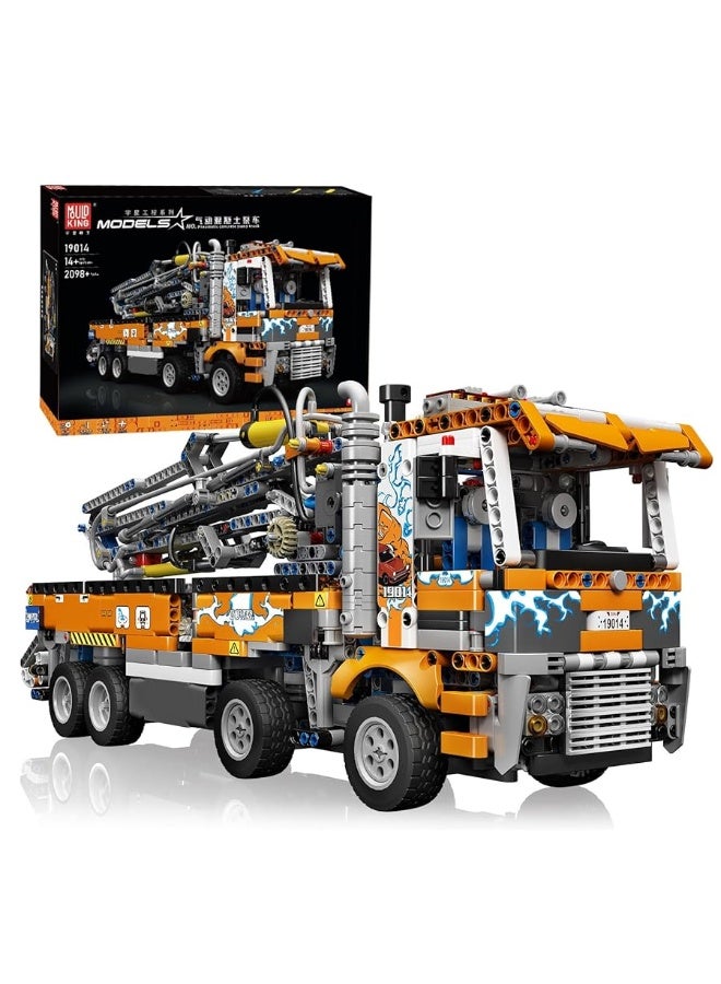 Mould King 19014 Technology Pneumatic Concrete Pump Truck, Heavy Duty Tow Truck Building Block Model, Crane Toy for Children, 2098 Pieces