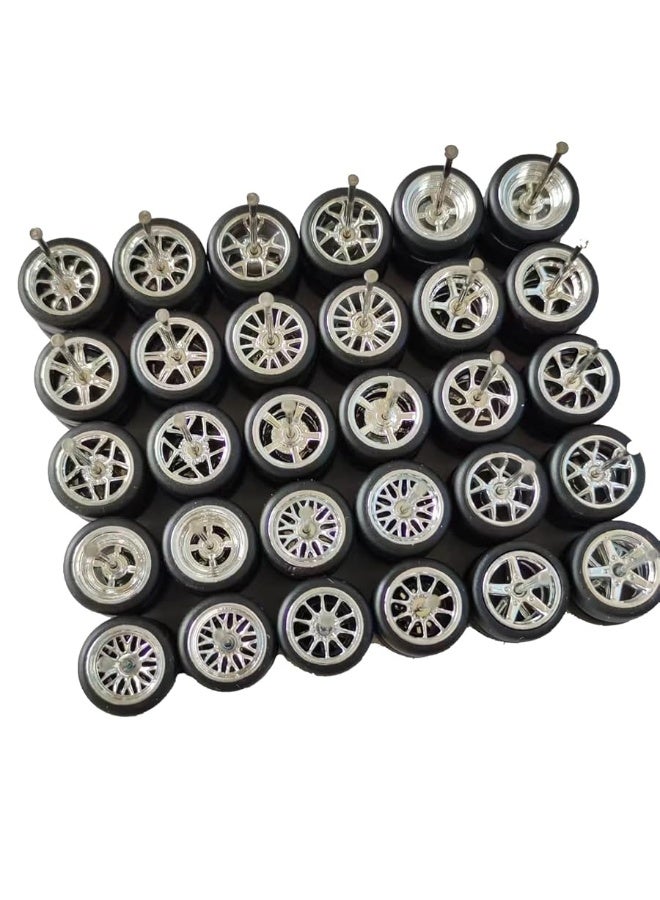 1/64 Scale Mixed/Random Real Riders Wheels Set - Chrome Finish (Electroplating) - Rims and Tires for 10 Cars, Compatible with Hot Wheels/Matchbox