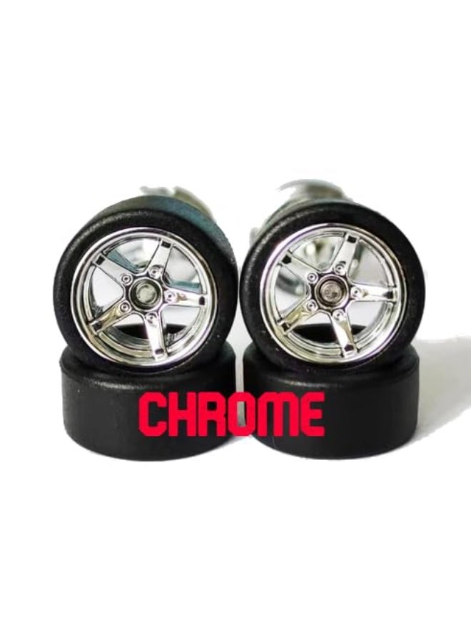 1/64 Scale Mixed/Random Real Riders Wheels Set - Chrome Finish (Electroplating) - Rims and Tires for 10 Cars, Compatible with Hot Wheels/Matchbox