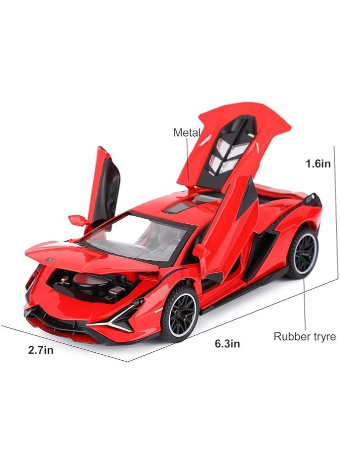 1;24 Toy Cars Lambo Sian FKP3 Metal Model Car with Light and Sound Pull Back Toy Car for Boys Age 3 + Year Old (Red)