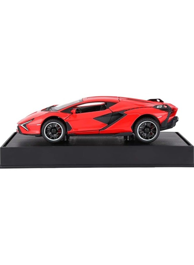 1;24 Toy Cars Lambo Sian FKP3 Metal Model Car with Light and Sound Pull Back Toy Car for Boys Age 3 + Year Old (Red)