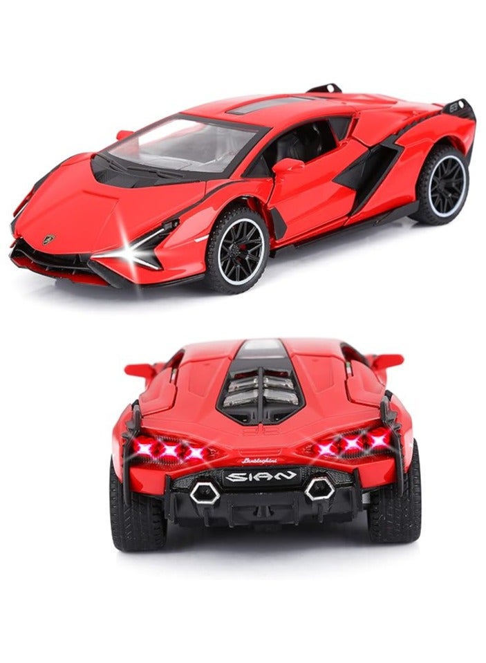 1;24 Toy Cars Lambo Sian FKP3 Metal Model Car with Light and Sound Pull Back Toy Car for Boys Age 3 + Year Old (Red)