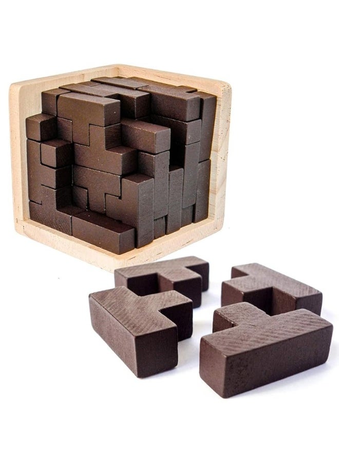 Wooden Brain Teaser Puzzle Cube Wooden Puzzles T-Shaped Jigsaw Logic Puzzle Educational Toy for Kids and Adults by AHYUAN (Coffee)