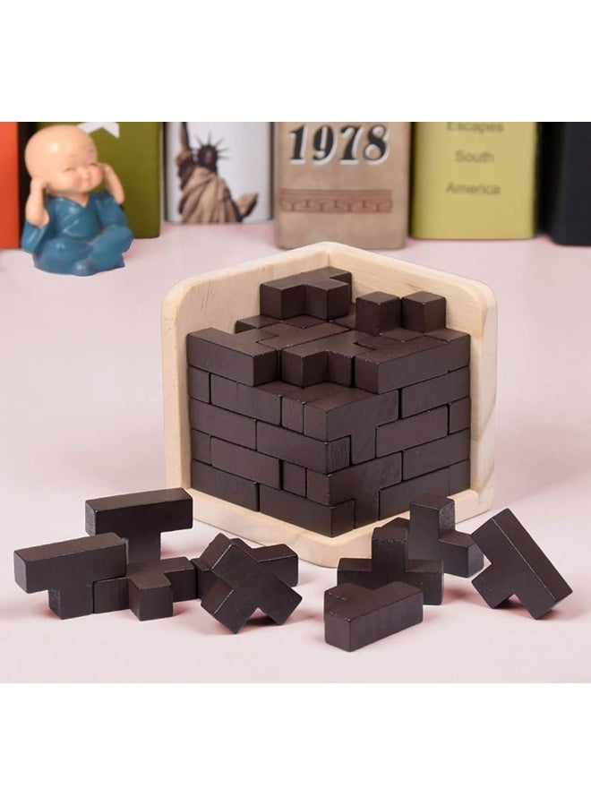 Wooden Brain Teaser Puzzle Cube Wooden Puzzles T-Shaped Jigsaw Logic Puzzle Educational Toy for Kids and Adults by AHYUAN (Coffee)