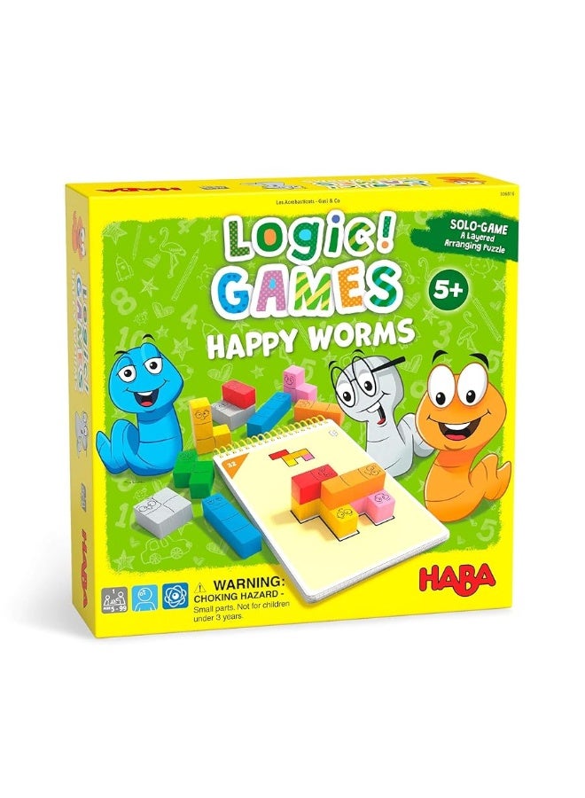 HABA Logic! Games: Happy Worms - Solo Brain Teaser Puzzling Game