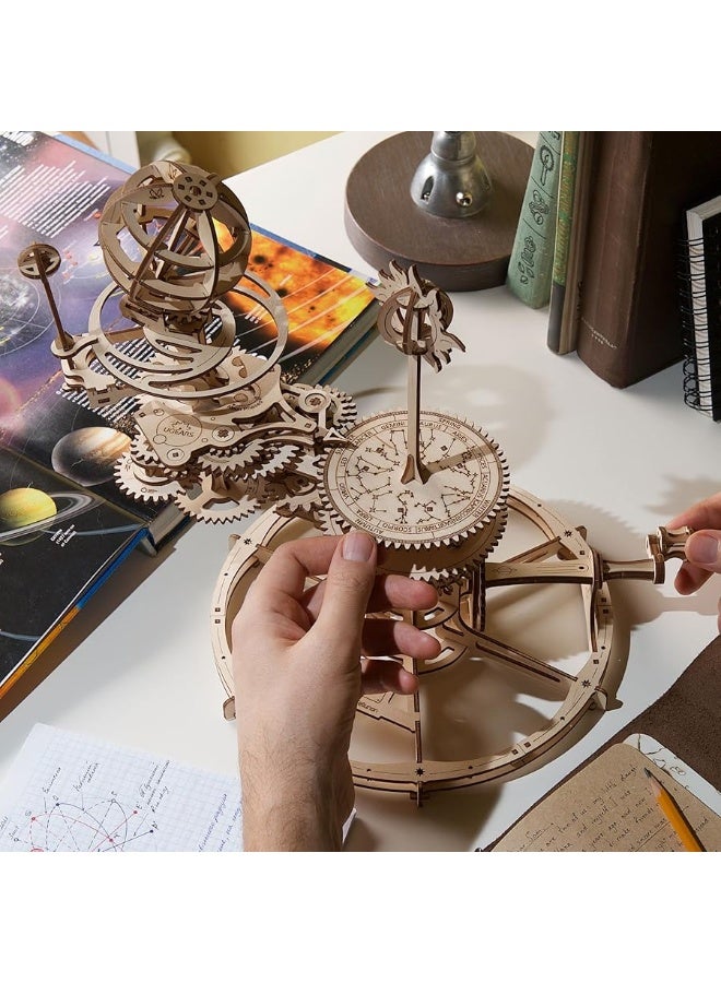 UGEARS Mechanical Tellurion 3D Puzzle Planetarium Solar System Model Kit for Self-Assembly Idea Earth and Moon Jigsaw 3D Wooden Puzzles for Adults Rotating Astronomy