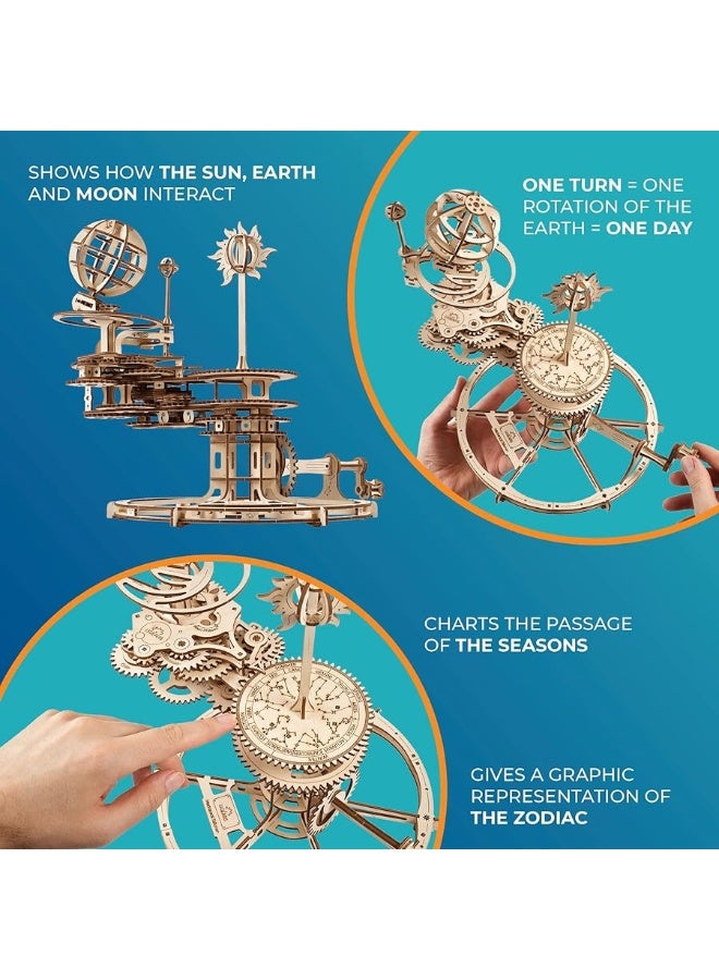 UGEARS Mechanical Tellurion 3D Puzzle Planetarium Solar System Model Kit for Self-Assembly Idea Earth and Moon Jigsaw 3D Wooden Puzzles for Adults Rotating Astronomy