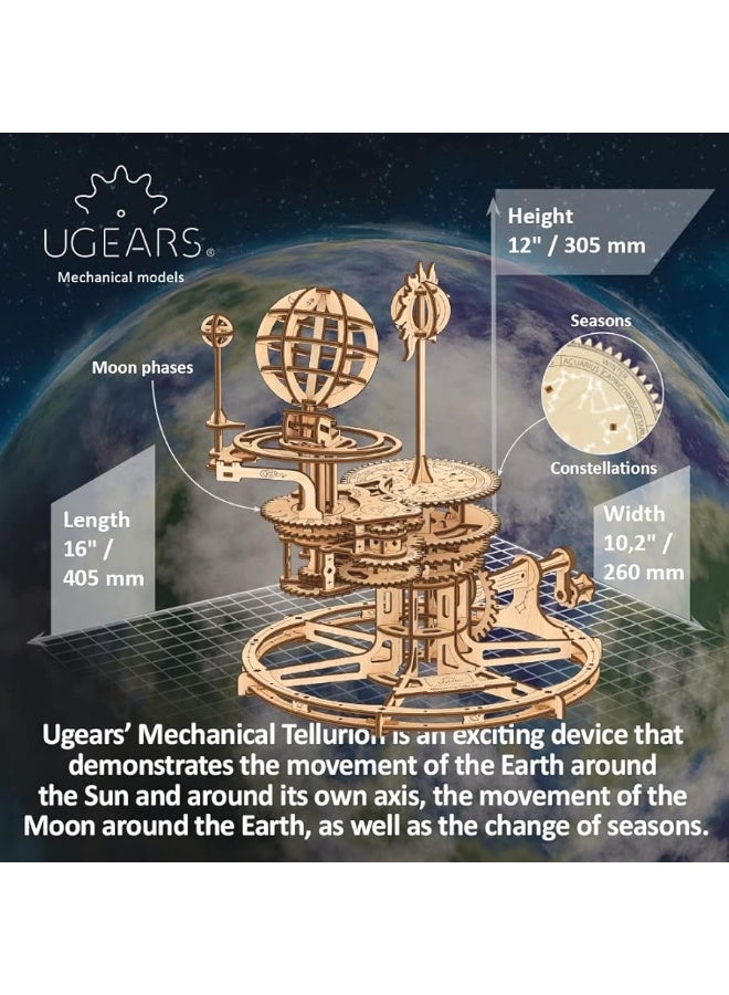 UGEARS Mechanical Tellurion 3D Puzzle Planetarium Solar System Model Kit for Self-Assembly Idea Earth and Moon Jigsaw 3D Wooden Puzzles for Adults Rotating Astronomy