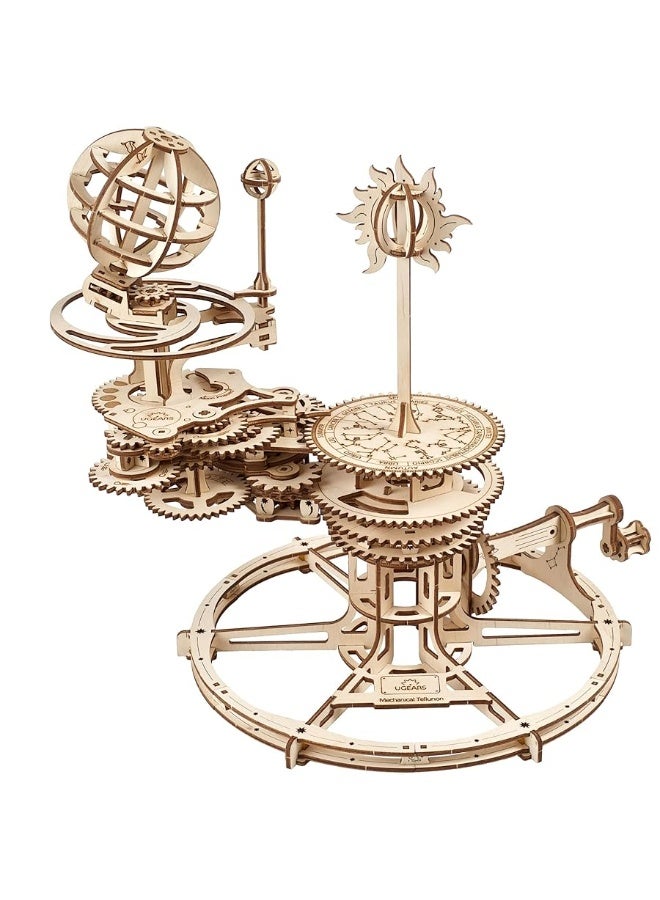 UGEARS Mechanical Tellurion 3D Puzzle Planetarium Solar System Model Kit for Self-Assembly Idea Earth and Moon Jigsaw 3D Wooden Puzzles for Adults Rotating Astronomy