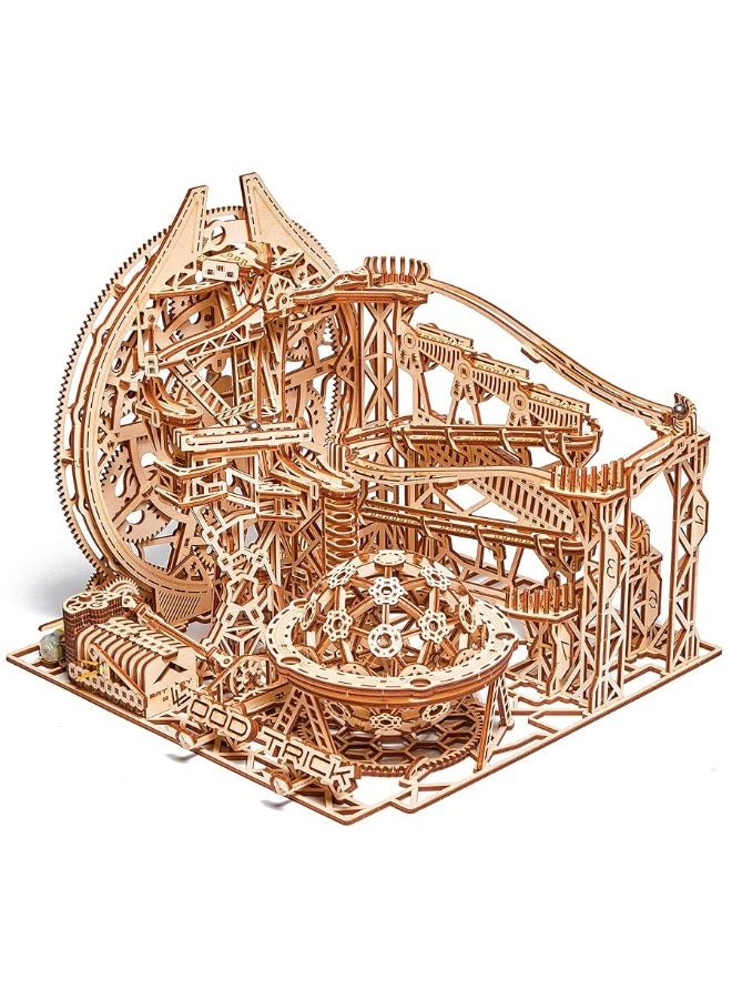 Wood Trick Wooden Marble Run 3D Wooden Puzzles for Adults and Kids to Build - 15x14 in - Electric Driven - Roller Coaster Wooden Model Kits for Adults and Teens to Build