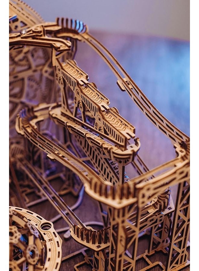 Wood Trick Wooden Marble Run 3D Wooden Puzzles for Adults and Kids to Build - 15x14 in - Electric Driven - Roller Coaster Wooden Model Kits for Adults and Teens to Build