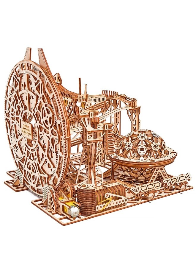 Wood Trick Wooden Marble Run 3D Wooden Puzzles for Adults and Kids to Build - 15x14 in - Electric Driven - Roller Coaster Wooden Model Kits for Adults and Teens to Build