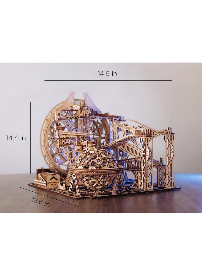 Wood Trick Wooden Marble Run 3D Wooden Puzzles for Adults and Kids to Build - 15x14 in - Electric Driven - Roller Coaster Wooden Model Kits for Adults and Teens to Build