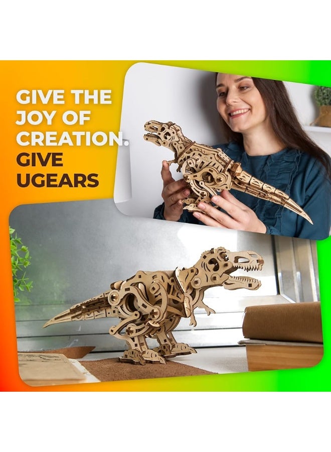 UGEARS Dinosaur 3D Model Kits - Jurassic Walking Tyrannosaurus Rex 3D Wooden Puzzles for Adults and All Family- Dinosaur Model Kit Wooden Puzzles - DIY Mechanical Wooden T Rex Dinosaur 3D Puzzle