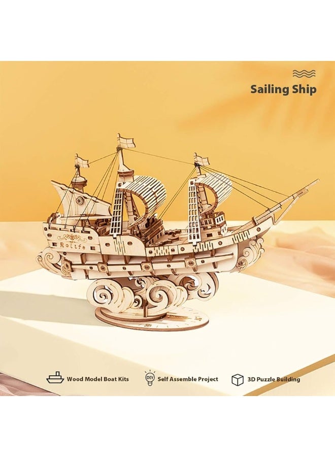 Rolife 3D Wooden Puzzles Model Kit for Adults to Build, Wooden Model Ship Series Sailing Ship Building Model Kit, DIY Crafts Hobbies/Collections/Decorations/Gifts for Friends and Family (Sailing Ship)