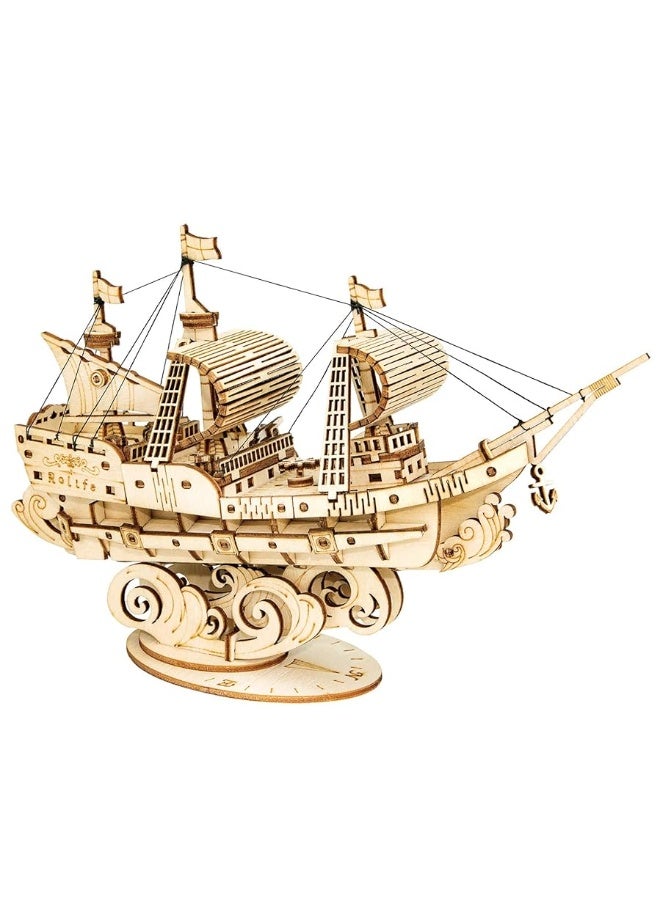 Rolife 3D Wooden Puzzles Model Kit for Adults to Build, Wooden Model Ship Series Sailing Ship Building Model Kit, DIY Crafts Hobbies/Collections/Decorations/Gifts for Friends and Family (Sailing Ship)