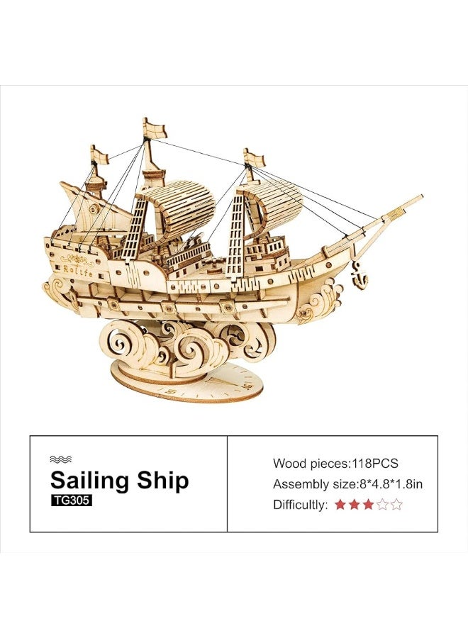 Rolife 3D Wooden Puzzles Model Kit for Adults to Build, Wooden Model Ship Series Sailing Ship Building Model Kit, DIY Crafts Hobbies/Collections/Decorations/Gifts for Friends and Family (Sailing Ship)