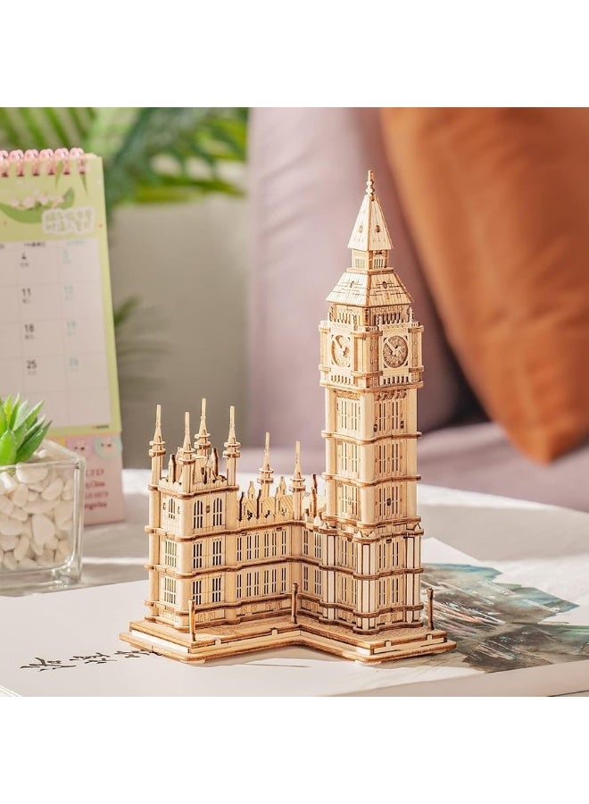 ROBOTIME 3D Puzzle for Adults Wooden Craft Kits for Teens DIY Construction Model Kit with LED Light to Build Educational Big Ben Set Toys Birthday Gifts