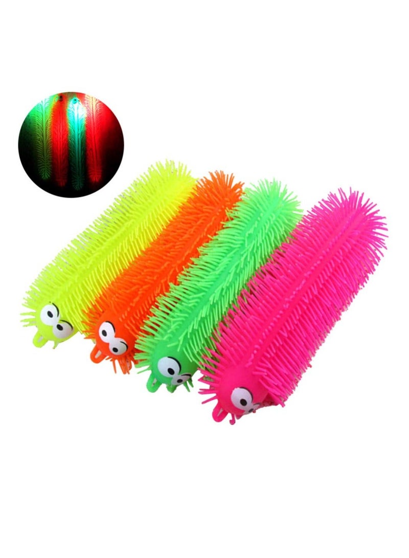 4pcs Flashing Light Up Stretchy Caterpillars, Squishy Stress Balls Toy, Anxiety and Stress Relief Toys for Adults Teen Kids (Four Color)