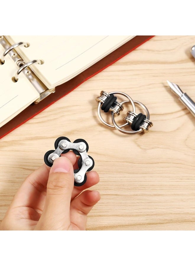 Fidget Toy Set Include Six Roller Chain Fidget and Key Flippy Chain Stress Reducers for Autism Stress and Anxiety Relief (Black)