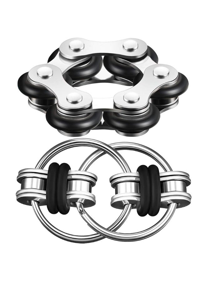 Fidget Toy Set Include Six Roller Chain Fidget and Key Flippy Chain Stress Reducers for Autism Stress and Anxiety Relief (Black)