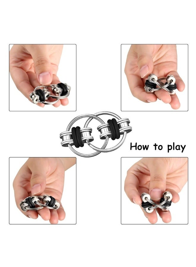 Fidget Toy Set Include Six Roller Chain Fidget and Key Flippy Chain Stress Reducers for Autism Stress and Anxiety Relief (Black)