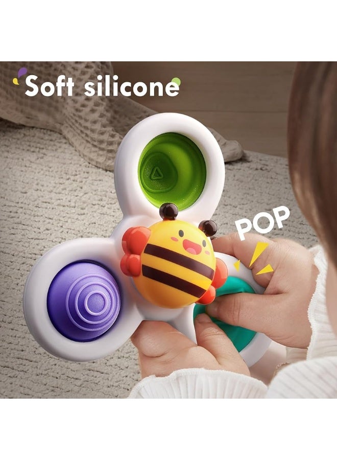 ALASOU 3PCS Pop up Suction Cup Spinner Toys for 1 Year Old Boy Girl|Novelty Spinning Tops Toddler Toys Age 1-2|Sensory Baby Bath Toys for Toddlers 1-3|6 12 18 Months Boy Birthday Gift for Infant