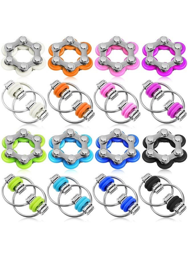 CHENGU 16 Pcs Fidget Toys Set Include 8 Six Roller Chain and 8 Key Flippy Chain Stress Reducer Bike Chain Toys Anxiety Relief Bike Chain for Teens Adults ADHD Add Autism Cute