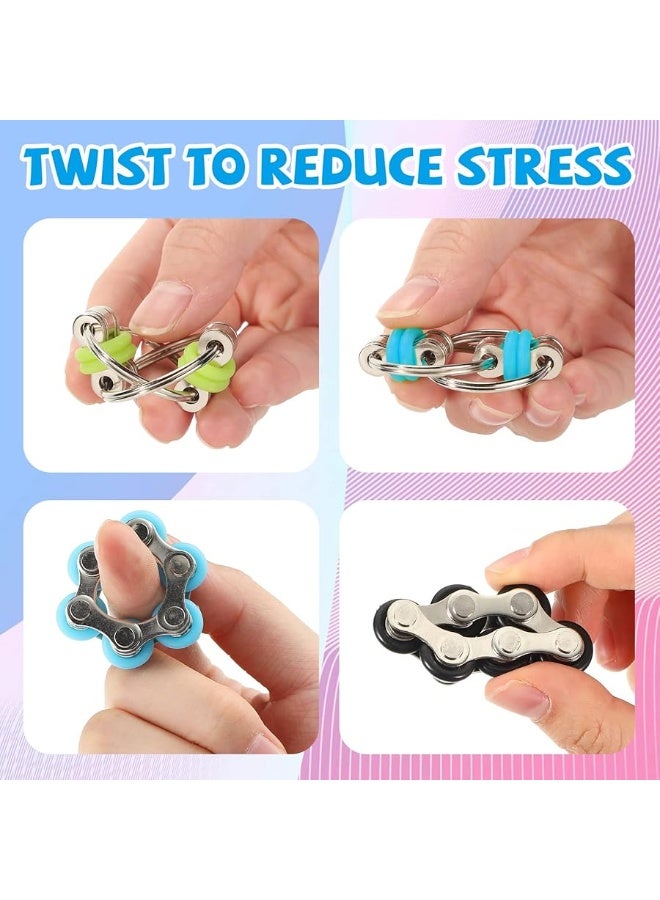 CHENGU 16 Pcs Fidget Toys Set Include 8 Six Roller Chain and 8 Key Flippy Chain Stress Reducer Bike Chain Toys Anxiety Relief Bike Chain for Teens Adults ADHD Add Autism Cute