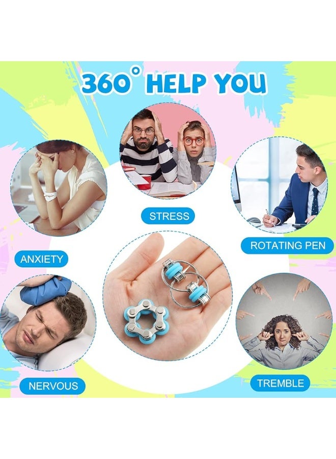 CHENGU 16 Pcs Fidget Toys Set Include 8 Six Roller Chain and 8 Key Flippy Chain Stress Reducer Bike Chain Toys Anxiety Relief Bike Chain for Teens Adults ADHD Add Autism Cute