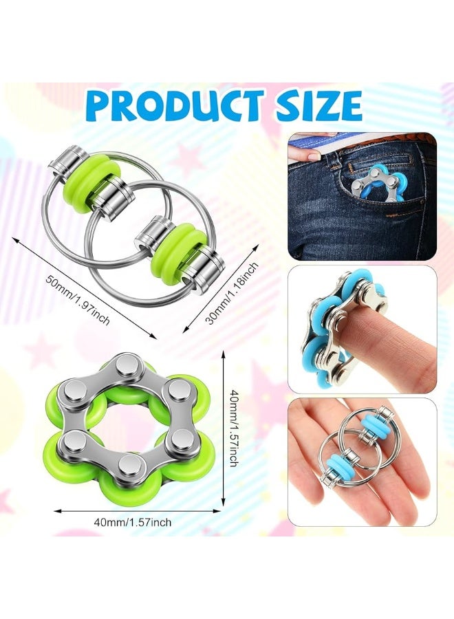 CHENGU 16 Pcs Fidget Toys Set Include 8 Six Roller Chain and 8 Key Flippy Chain Stress Reducer Bike Chain Toys Anxiety Relief Bike Chain for Teens Adults ADHD Add Autism Cute