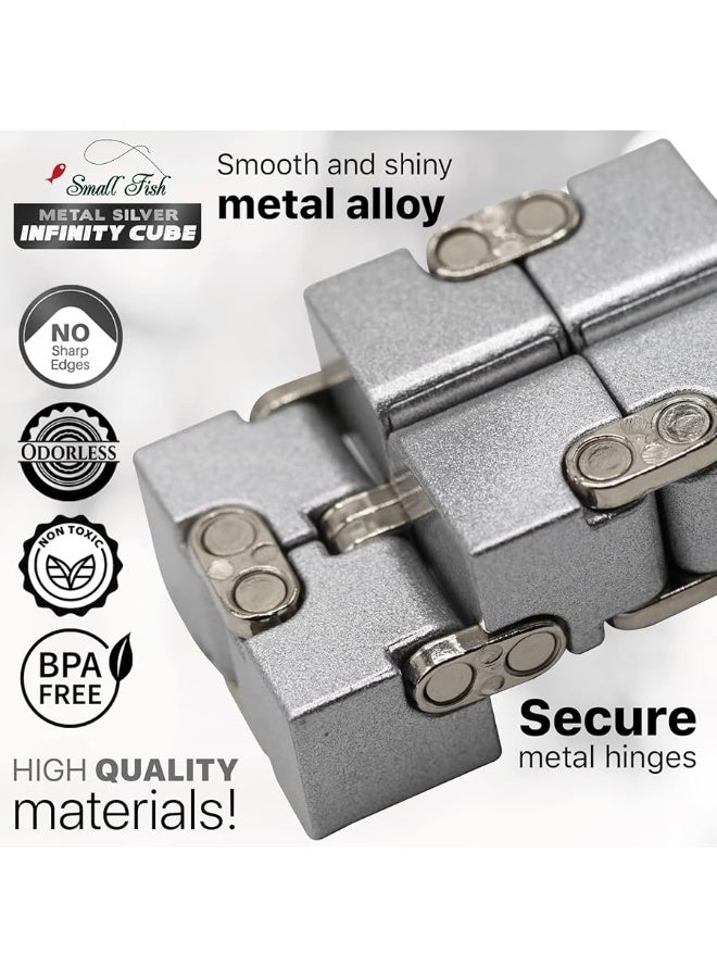 Metal Infinity Cube Toy for Kids, Teens, and Adults, Best Desk Gadget and Sensory Tool for Fidgeting, Anxiety, and Stress Relief, Cool Office Decor and Gift for Men in Metal Aluminum Fidget Toy