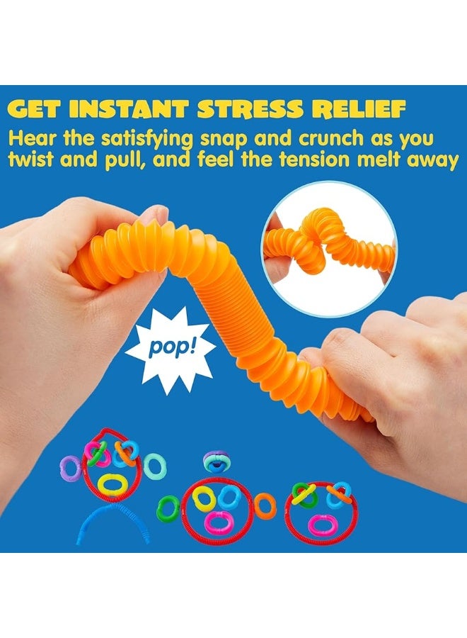 JOYIN 18 Pack Pop Tubes, Fidget Tubes Party Favors - 9 Colors, s, Connectable and Extendable for Stress Relief - Perfect for Party, Classroom Exchange, School Reward