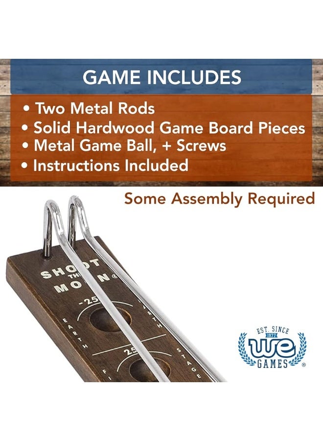 WE Games Shoot The Moon Game, Large 18 inches, Walnut Stained Solid Wood Board with Metal Ball and Rods, Retro Balancing Game for Family and Bar