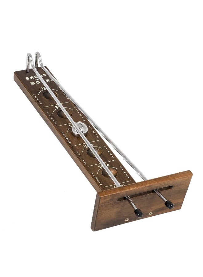 WE Games Shoot The Moon Game, Large 18 inches, Walnut Stained Solid Wood Board with Metal Ball and Rods, Retro Balancing Game for Family and Bar