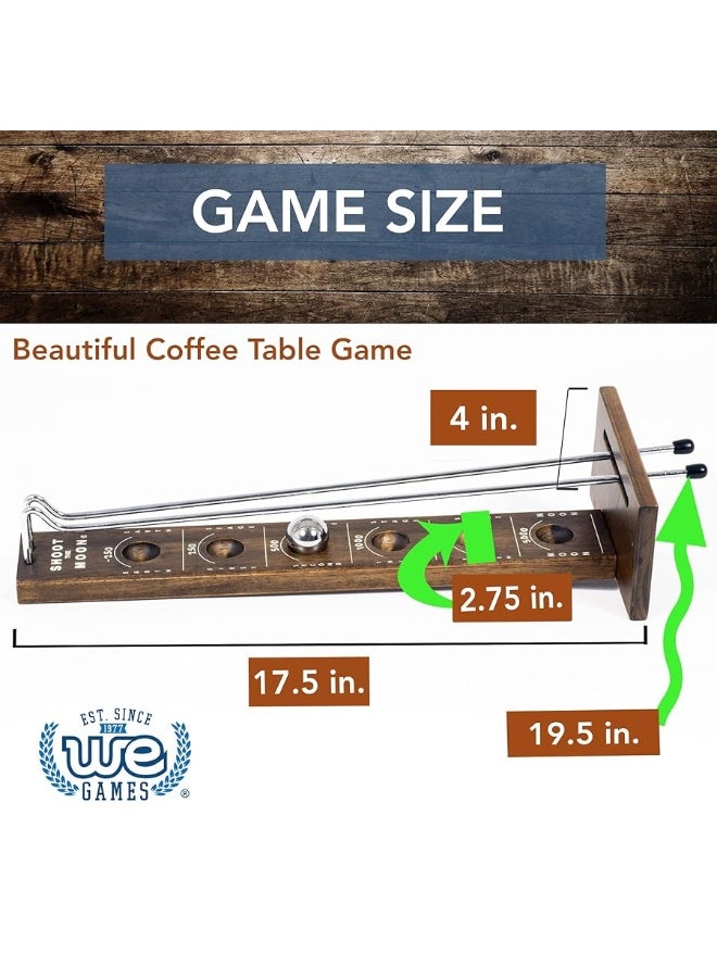 WE Games Shoot The Moon Game, Large 18 inches, Walnut Stained Solid Wood Board with Metal Ball and Rods, Retro Balancing Game for Family and Bar