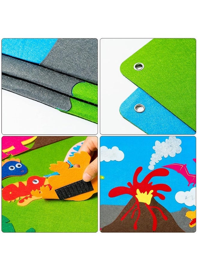 WATINC Dinosaur Felt-Board Stories Set 3.5Ft 37Pcs Preschool Dinosaurs Classification Storytelling Flannel Roar Volcano Ancient Animal Theme Early Learning Play Kit Wall Hanging Gift for Toddlers Kids