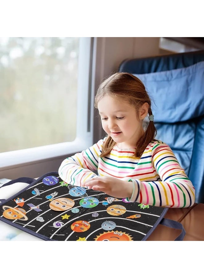 WATINC 25Pcs Outer Space Travel Felt-Board Story Set Portable Felt Board Solar System Universe Storytelling Planets Astronaut Galaxy Themed Preschool Early Learning Interactive Play Kit for Toddlers