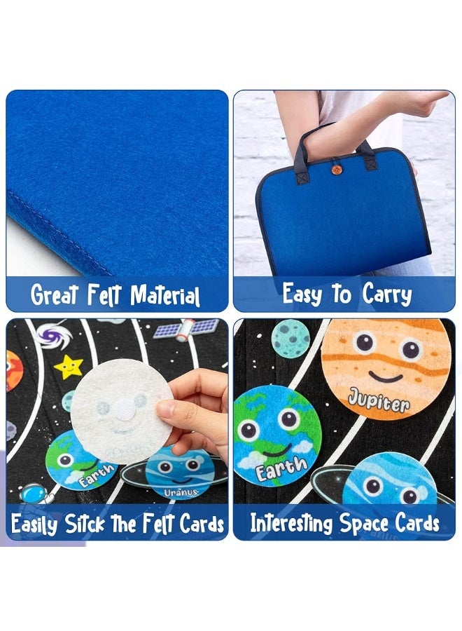 WATINC 25Pcs Outer Space Travel Felt-Board Story Set Portable Felt Board Solar System Universe Storytelling Planets Astronaut Galaxy Themed Preschool Early Learning Interactive Play Kit for Toddlers
