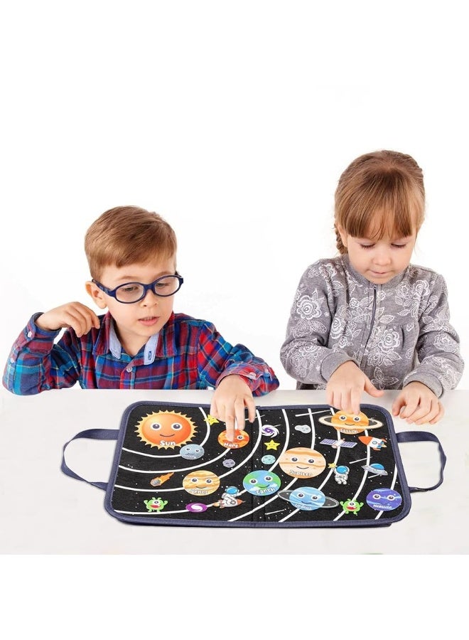 WATINC 25Pcs Outer Space Travel Felt-Board Story Set Portable Felt Board Solar System Universe Storytelling Planets Astronaut Galaxy Themed Preschool Early Learning Interactive Play Kit for Toddlers