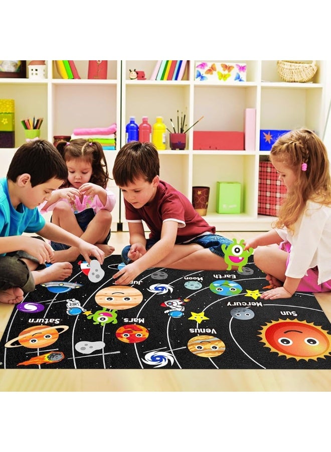 WATINC 44Pcs Outer Space Felt Story Board Set 3.5 Ft Solar System Universe Storytelling Flannel Interactive Play Kit with Hooks Astronaut Planets Alien Galaxy Reusable Wall Hanging Gift for Boys Girls