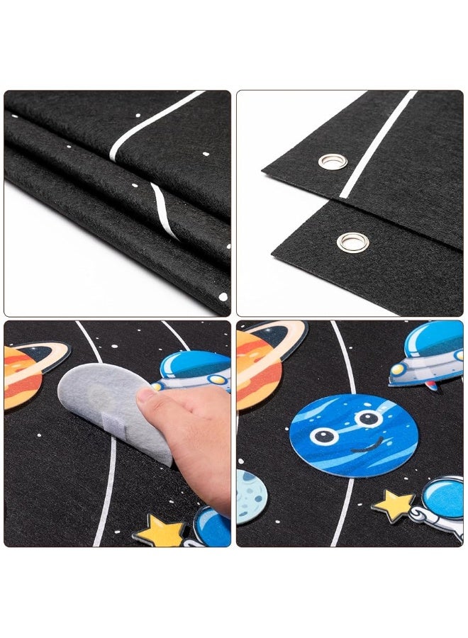 WATINC 44Pcs Outer Space Felt Story Board Set 3.5 Ft Solar System Universe Storytelling Flannel Interactive Play Kit with Hooks Astronaut Planets Alien Galaxy Reusable Wall Hanging Gift for Boys Girls