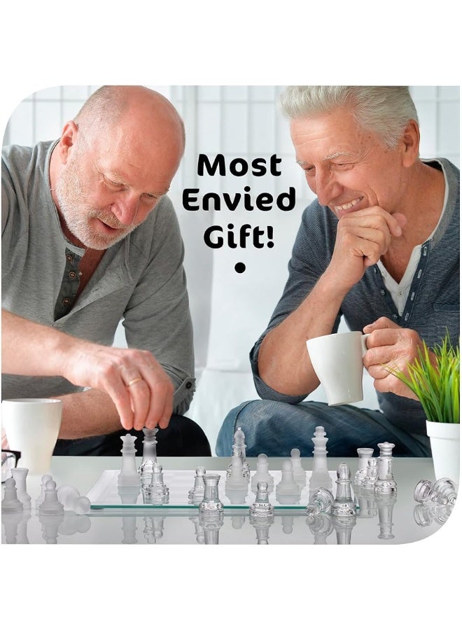 Srenta Fine Glass Chess Set Game, Modern Clear Chess Set, Deluxe Chess Set Glass Chess Board Set with Solid Clear & Frosted Chess Glass Pieces | 9.7â€™â€™ Crystal Chess Boards Sets, Felt Padding Included