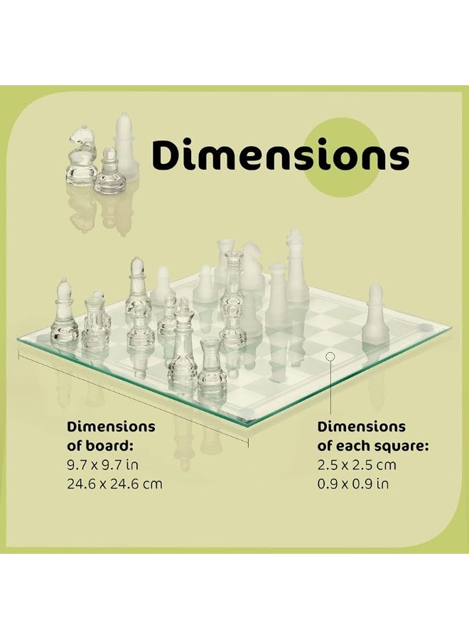 Srenta Fine Glass Chess Set Game, Modern Clear Chess Set, Deluxe Chess Set Glass Chess Board Set with Solid Clear & Frosted Chess Glass Pieces | 9.7â€™â€™ Crystal Chess Boards Sets, Felt Padding Included